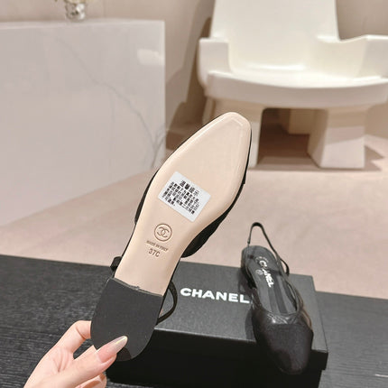 SLINGBACKS IN BLACK LAMBSKIN AND SATIN