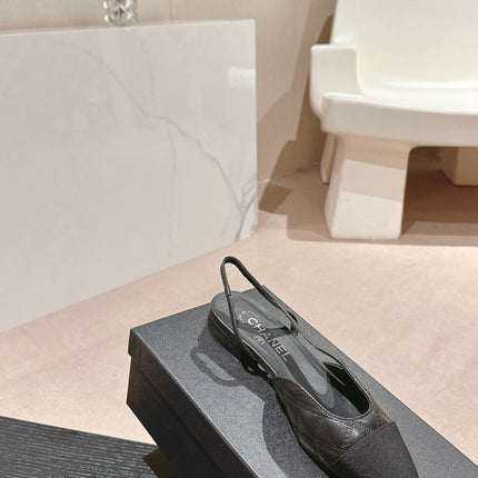 SLINGBACKS IN BLACK LAMBSKIN AND SATIN