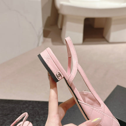 SLINGBACKS IN LIGHT PINK LAMBSKIN AND BLACK SATIN