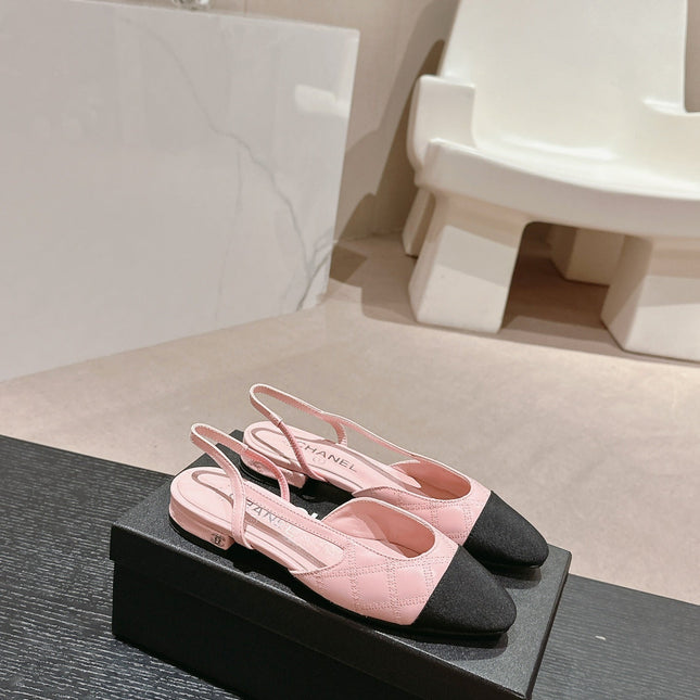 SLINGBACKS IN LIGHT PINK LAMBSKIN AND BLACK SATIN