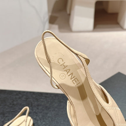 SLINGBACKS IN BEIGE CREAM LAMBSKIN AND BLACK SATIN