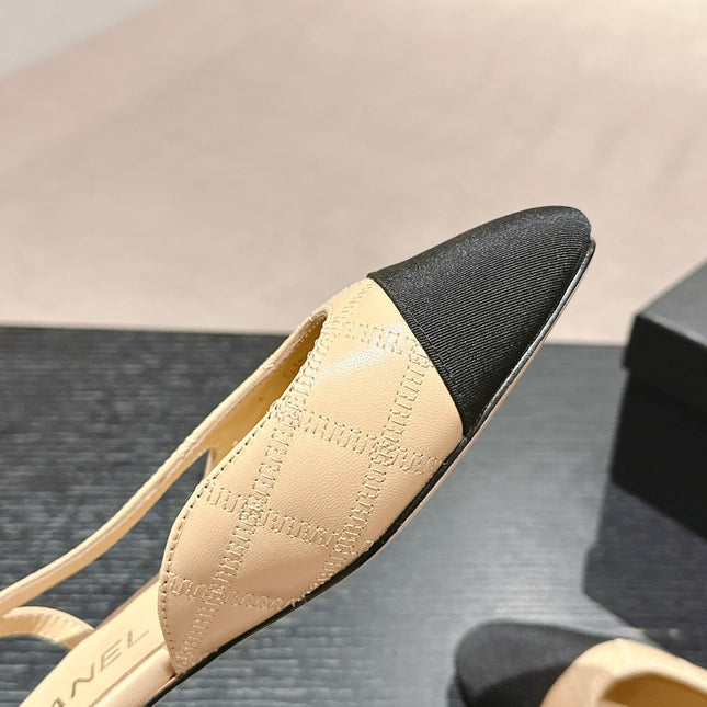 SLINGBACKS IN BEIGE CREAM LAMBSKIN AND BLACK SATIN