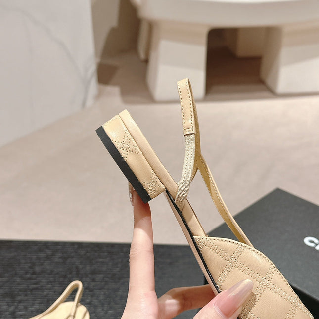 SLINGBACKS IN BEIGE CREAM LAMBSKIN AND BLACK SATIN