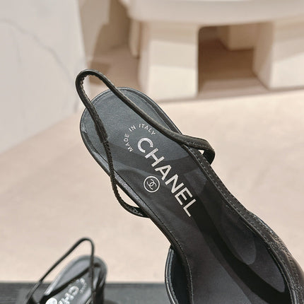 HIGH SLINGBACKS IN BLACK LAMBSKIN AND SATIN