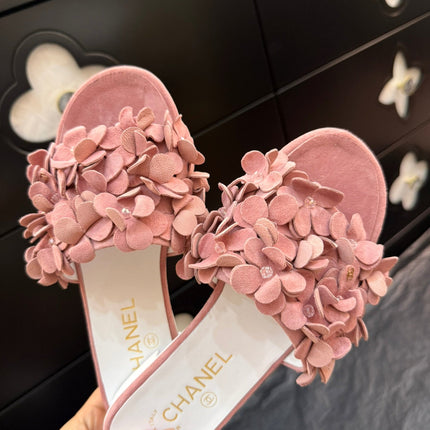 FLAT MULE 15 MM IN PEACH PINK SUEDE