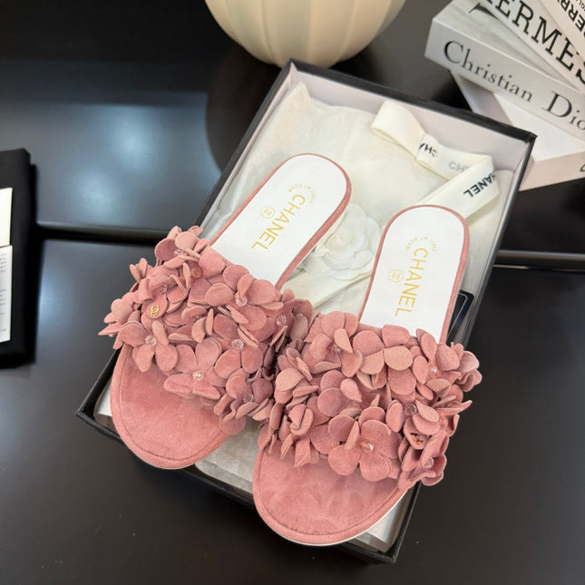 FLAT MULE 15 MM IN PEACH PINK SUEDE