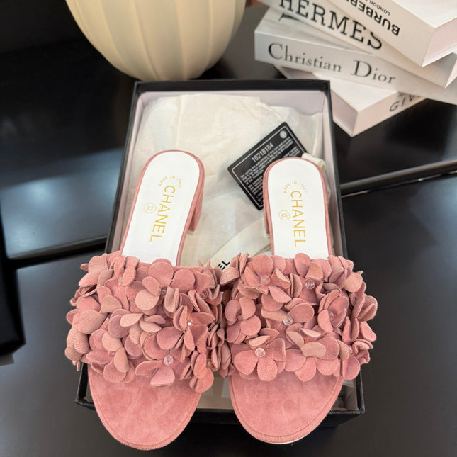 MID HEEL 45 MM MULE IN PEACH PINK SUEDE