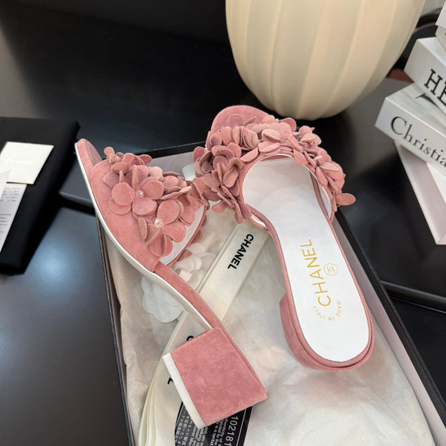 MID HEEL 45 MM MULE IN PEACH PINK SUEDE