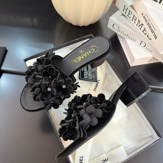 MID HEEL 45 MM MULE IN BLACK VELVET