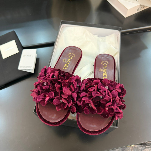 FLAT MULE 15 MM IN PLUM PURPLE VELVET