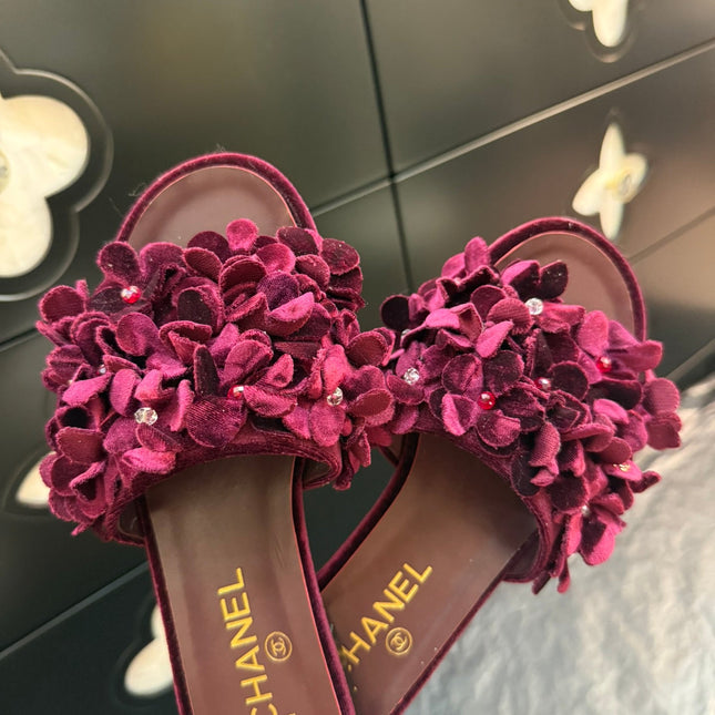 FLAT MULE 15 MM IN PLUM PURPLE VELVET