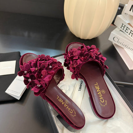 FLAT MULE 15 MM IN PLUM PURPLE VELVET