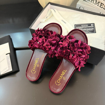 FLAT MULE 15 MM IN PLUM PURPLE VELVET