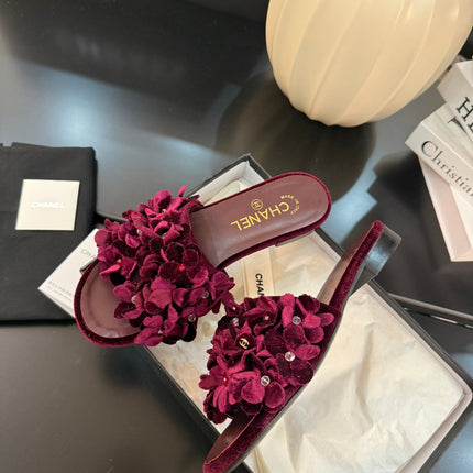 FLAT MULE 15 MM IN PLUM PURPLE VELVET