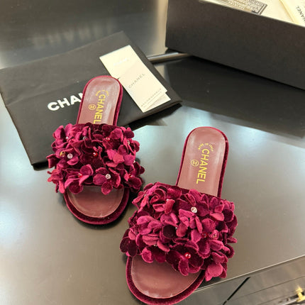 FLAT MULE 15 MM IN PLUM PURPLE VELVET