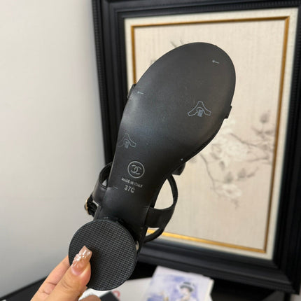 FLAT SANDALS 5 MM IN BLACK CALFSKIN