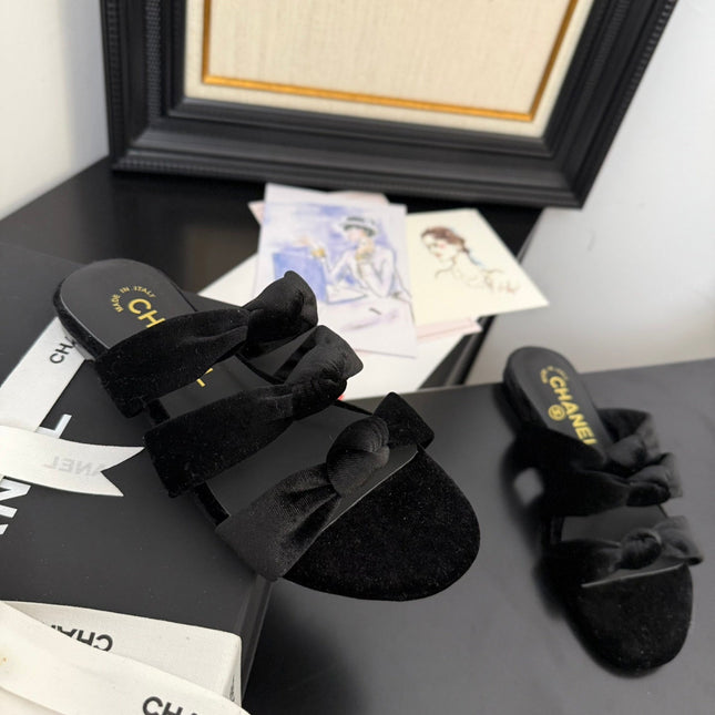 CC 25C Three Strap Mule Black Velvet fabric 233559