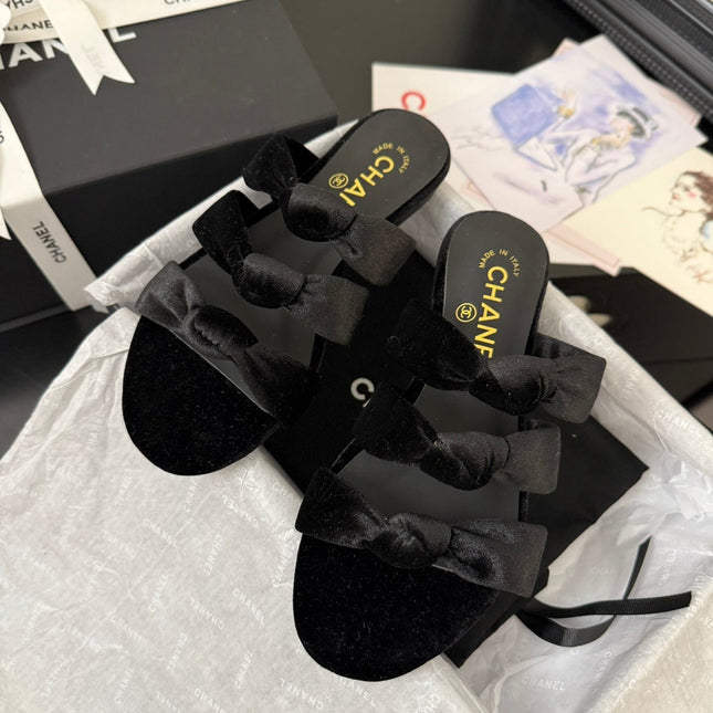 CC 25C Three Strap Mule Black Velvet fabric 233559