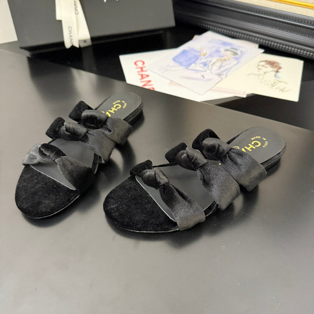 CC 25C Three Strap Mule Black Velvet fabric 233559