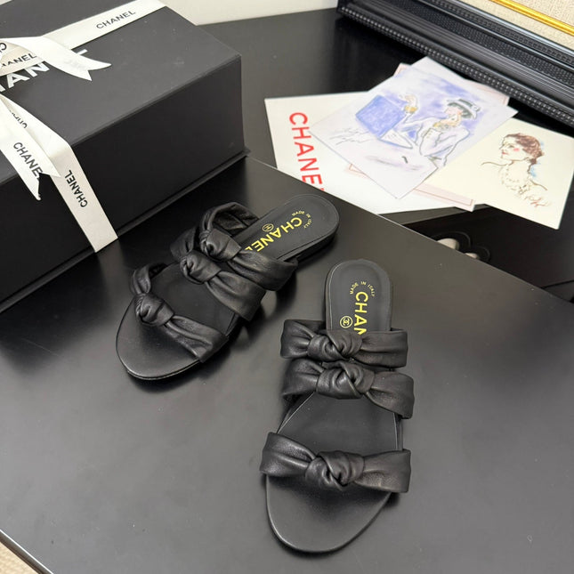 CC 25C Three Strap Mule Black Lambskin 233557