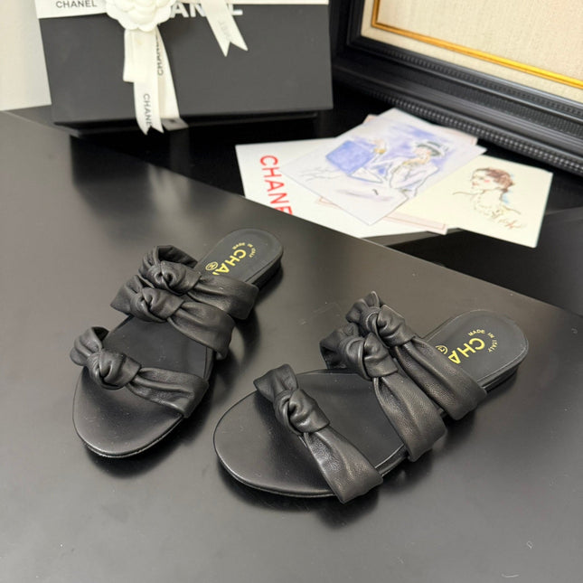 CC 25C Three Strap Mule Black Lambskin 233557