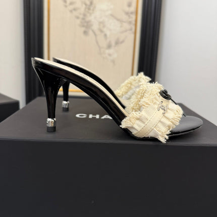 WHITE GROSGRAIN CANVAS BOW MULE SANDALS 90 MM