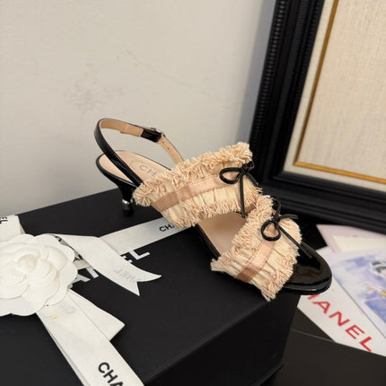 PEACH PINK GROSGRAIN CANVAS BOW SLINGBACK SANDALS 65 MM