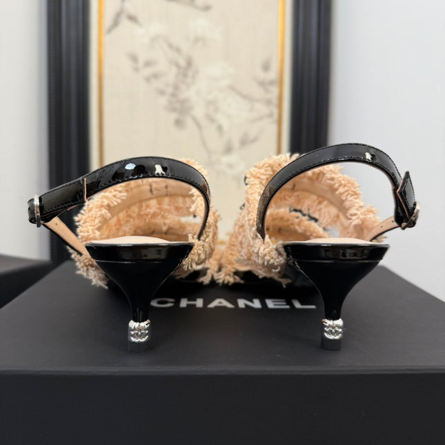 PEACH PINK GROSGRAIN CANVAS BOW SLINGBACK SANDALS 65 MM