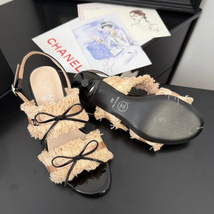 PEACH PINK GROSGRAIN CANVAS BOW SLINGBACK SANDALS 65 MM