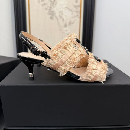 PEACH PINK GROSGRAIN CANVAS BOW SLINGBACK SANDALS 65 MM