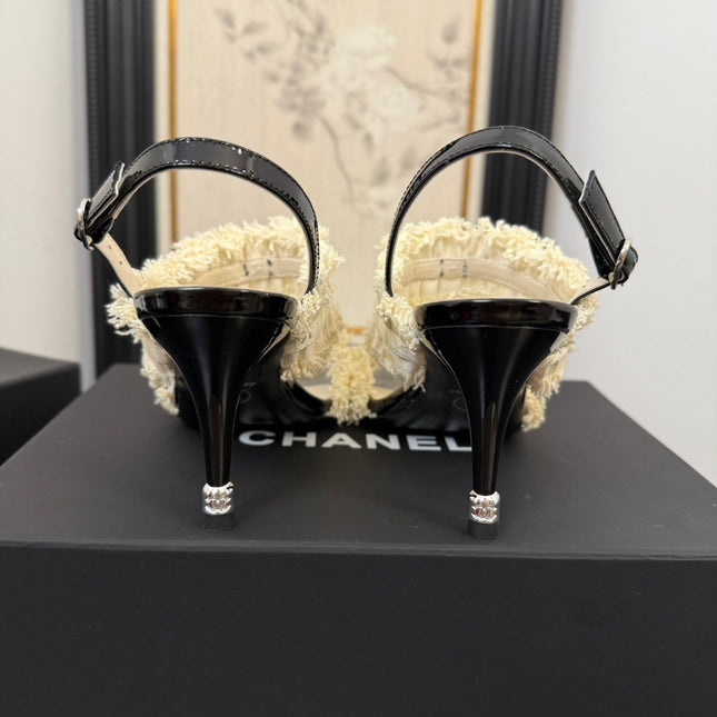 WHITE GROSGRAIN CANVAS BOW SLINGBACK SANDALS