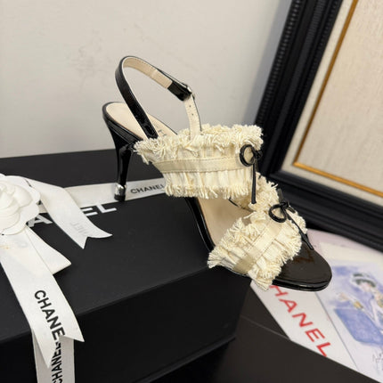 WHITE GROSGRAIN CANVAS BOW SLINGBACK SANDALS