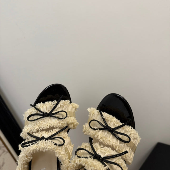 WHITE GROSGRAIN CANVAS BOW SLINGBACK SANDALS