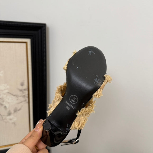 SAND YELLOW GROSGRAIN CANVAS BOW SLINGBACK SANDALS