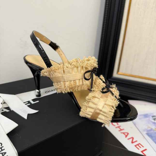 SAND YELLOW GROSGRAIN CANVAS BOW SLINGBACK SANDALS