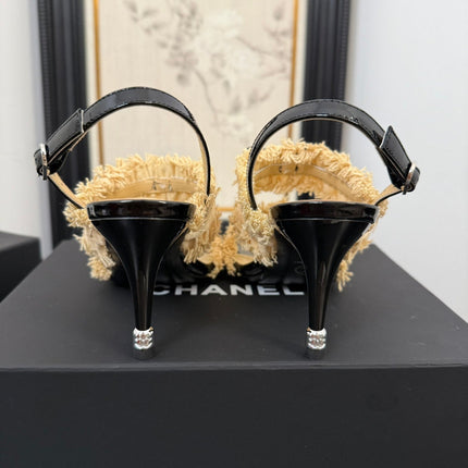 SAND YELLOW GROSGRAIN CANVAS BOW SLINGBACK SANDALS