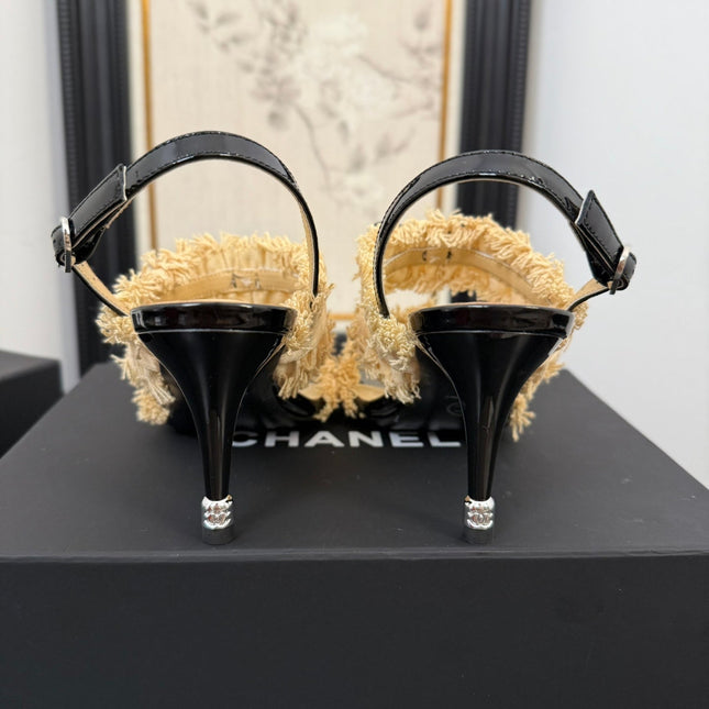 SAND YELLOW GROSGRAIN CANVAS BOW SLINGBACK SANDALS