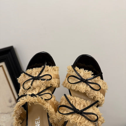 SAND YELLOW GROSGRAIN CANVAS BOW SLINGBACK SANDALS