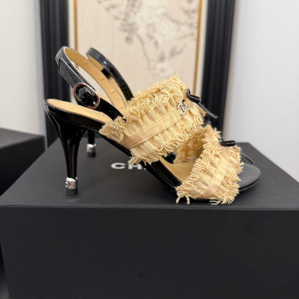 SAND YELLOW GROSGRAIN CANVAS BOW SLINGBACK SANDALS