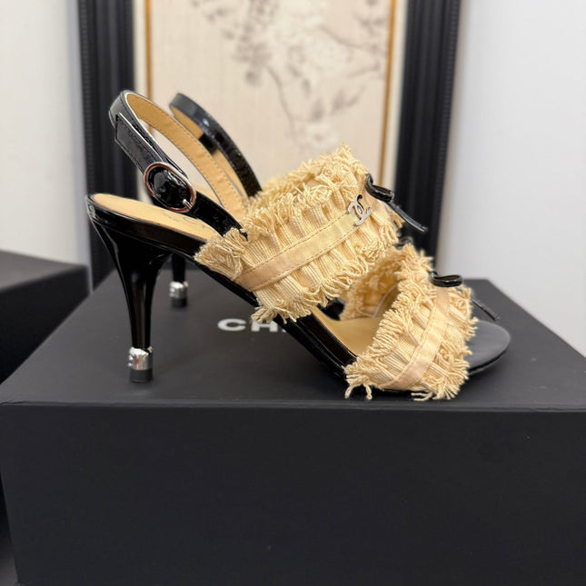 SAND YELLOW GROSGRAIN CANVAS BOW SLINGBACK SANDALS