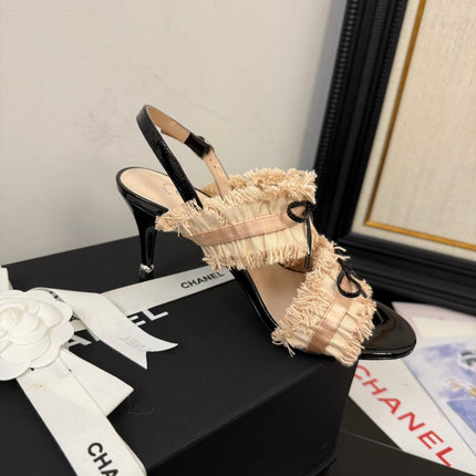 PEACH PINK GROSGRAIN CANVAS BOW SLINGBACK SANDALS