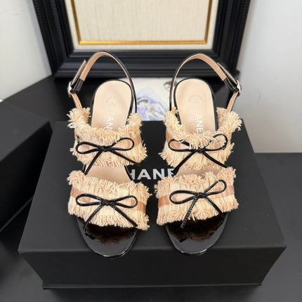 PEACH PINK GROSGRAIN CANVAS BOW SLINGBACK SANDALS