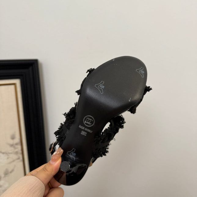 BLACK GROSGRAIN CANVAS BOW SLINGBACK SANDALS