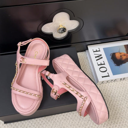 THICK-SOLED SANDALS 55 MM IN LIGHT PINK CALFSKIN