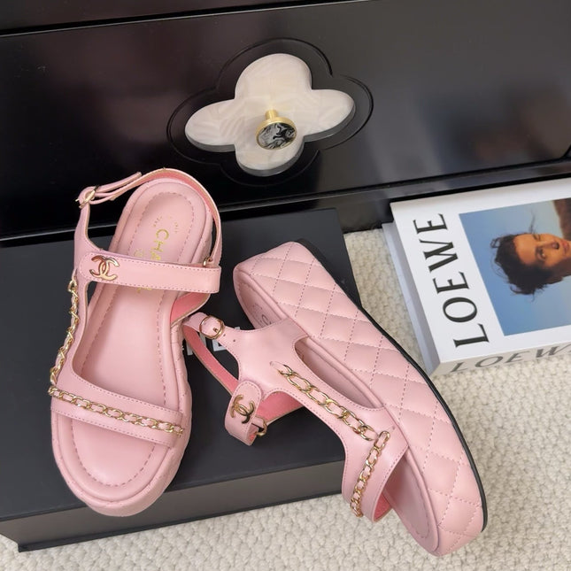 THICK-SOLED SANDALS 55 MM IN LIGHT PINK CALFSKIN