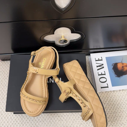 THICK-SOLED SANDALS 55 MM IN SAND YELLOW CALFSKIN