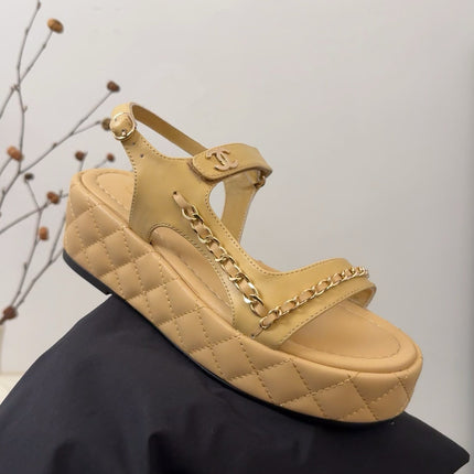 THICK-SOLED SANDALS 55 MM IN SAND YELLOW CALFSKIN