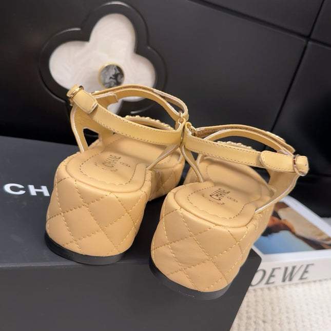 THICK-SOLED SANDALS 55 MM IN SAND YELLOW CALFSKIN