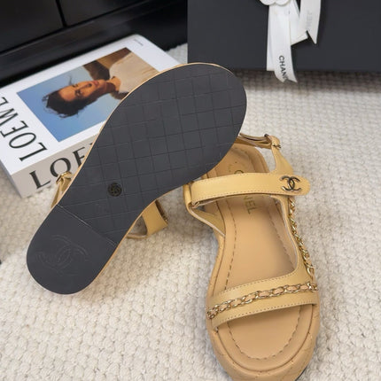 THICK-SOLED SANDALS 55 MM IN SAND YELLOW CALFSKIN