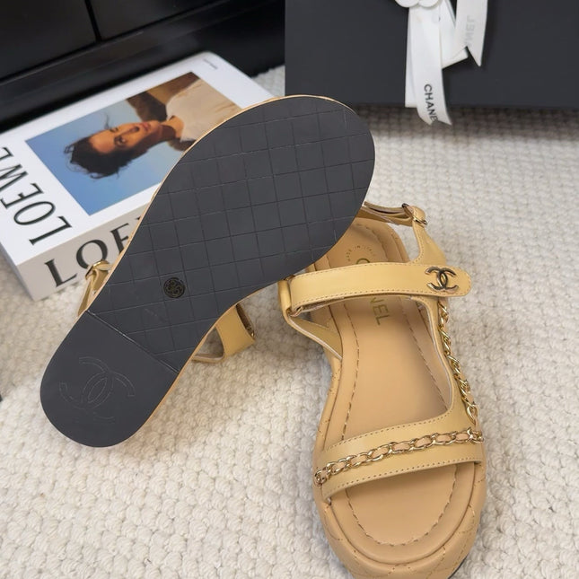 THICK-SOLED SANDALS 55 MM IN SAND YELLOW CALFSKIN